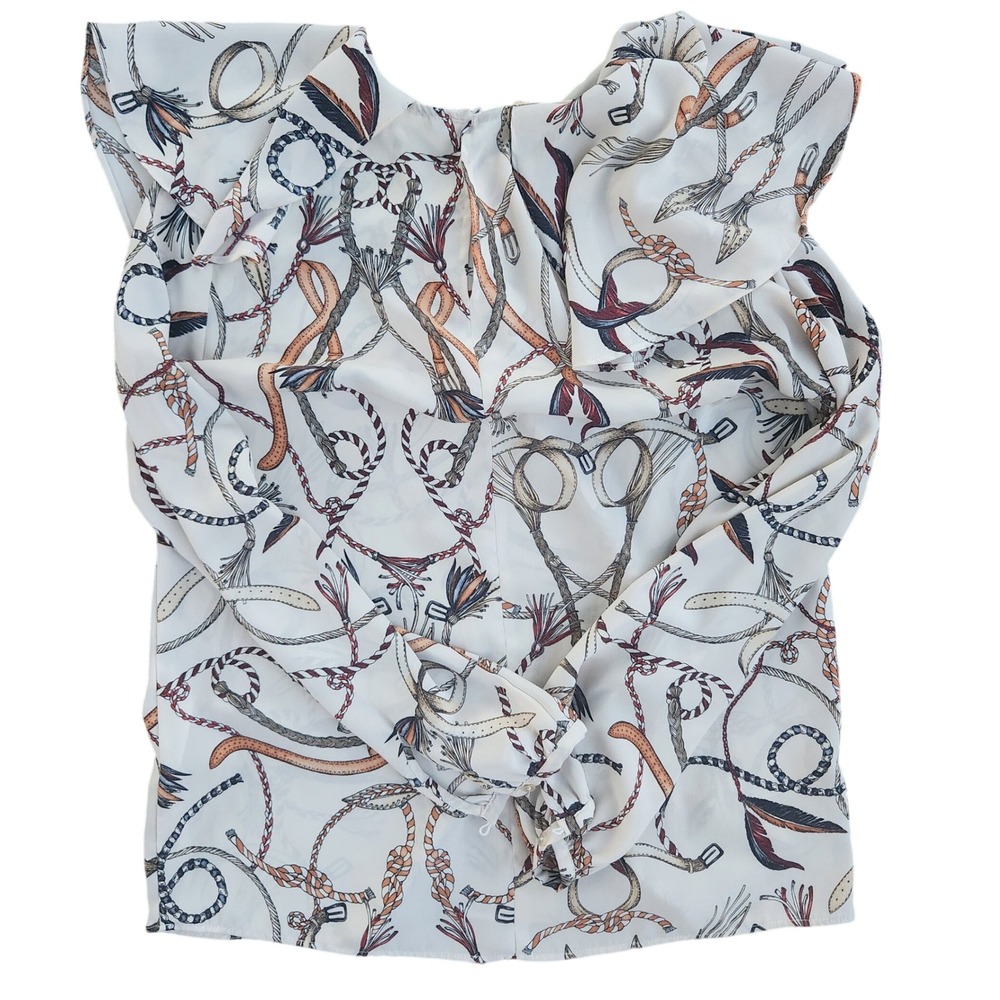 Zara Basic Collection Rope‎ Belt Tassels Print Top Blouse XS Extra Small - Picture 4 of 5